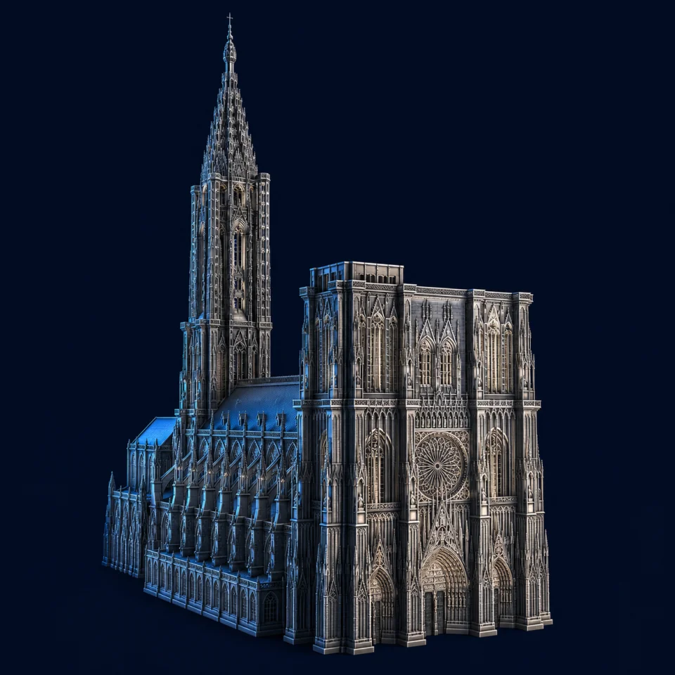Interprétation artistique argentée de la cathédrale de Strasbourg